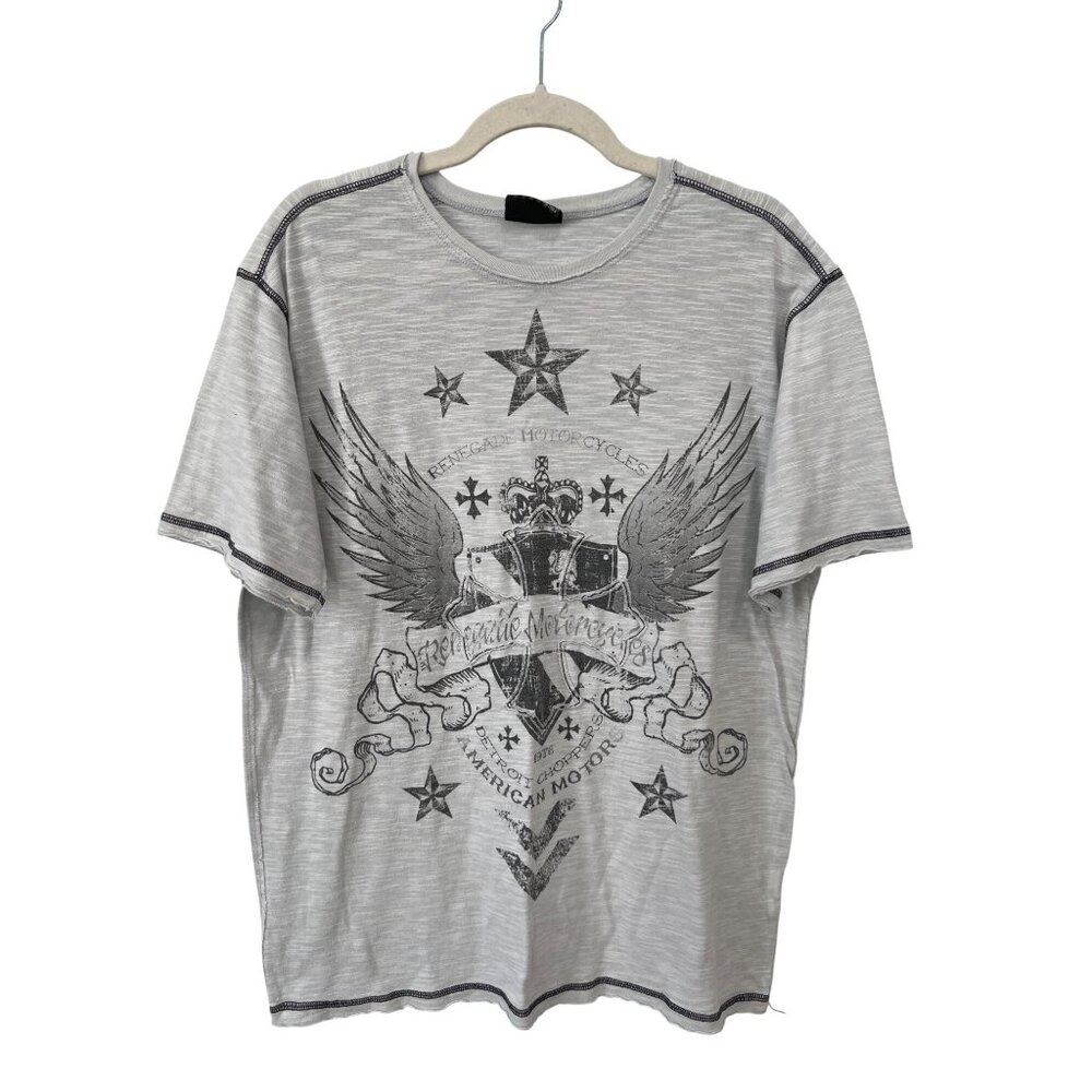 XG Graphic Tee Size Large Renegade Motorcycles Star Wing Print Gray Moto Biker